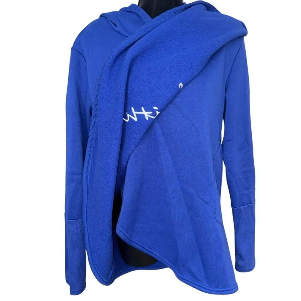 Faith Cross Christian Hoodie Blue Asymmetrical Wrap Pullover Women’s Large - Picture 3 of 10